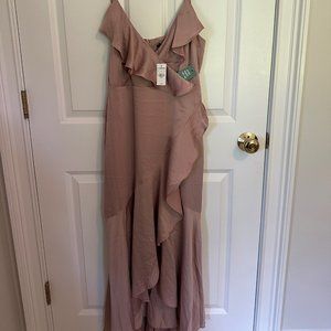 Express silk dress rose gold dusty pink with ruffles brand new tags small